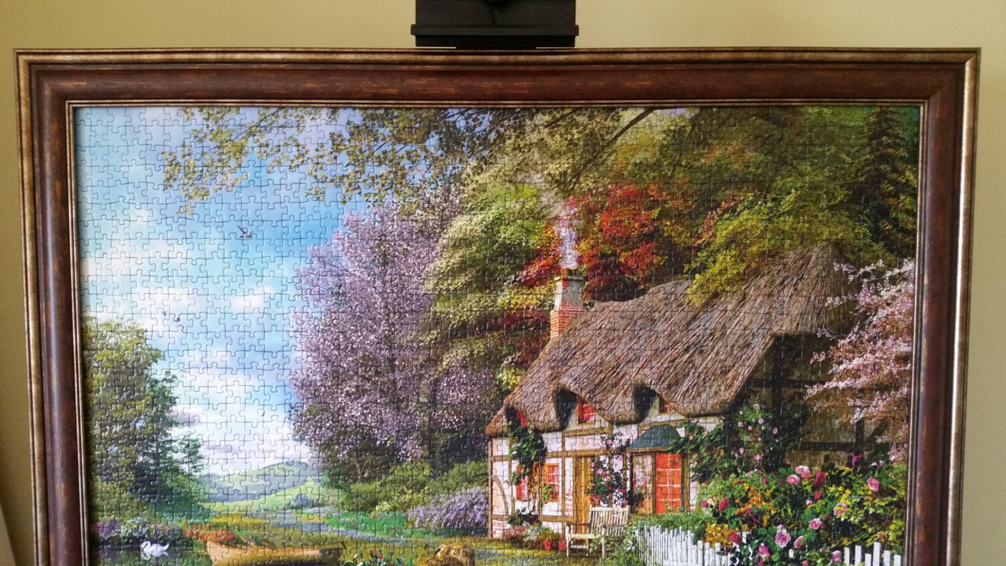 Professionally Framed 1500pc Completed Ravensburger Country Cottage Puzzle Wall Art.