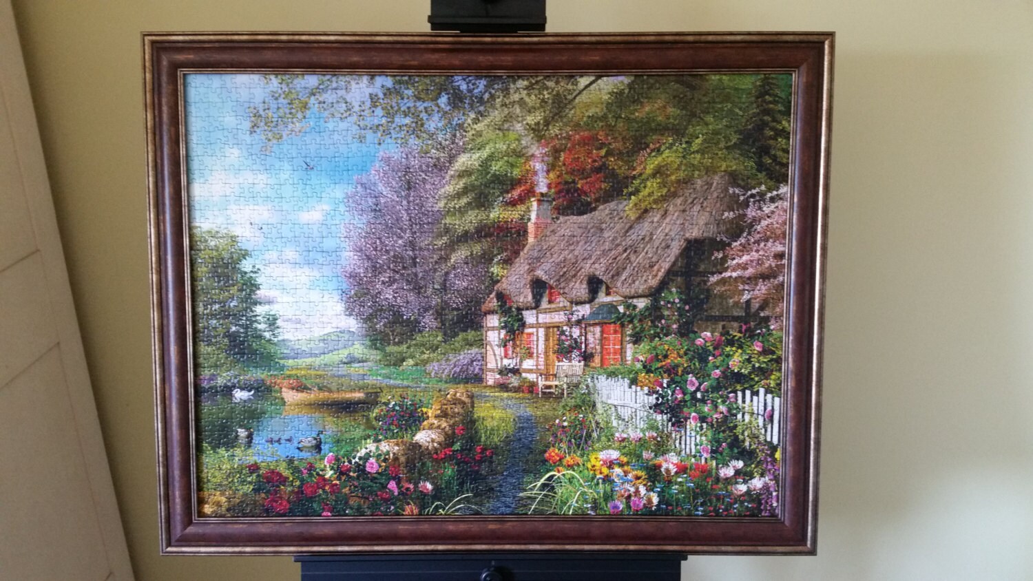 Professionally Framed 1500pc Completed Ravensburger Country Cottage Puzzle Wall Art.