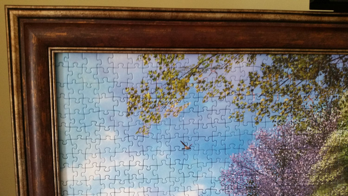 Professionally Framed 1500pc Completed Ravensburger Country Cottage Puzzle Wall Art.