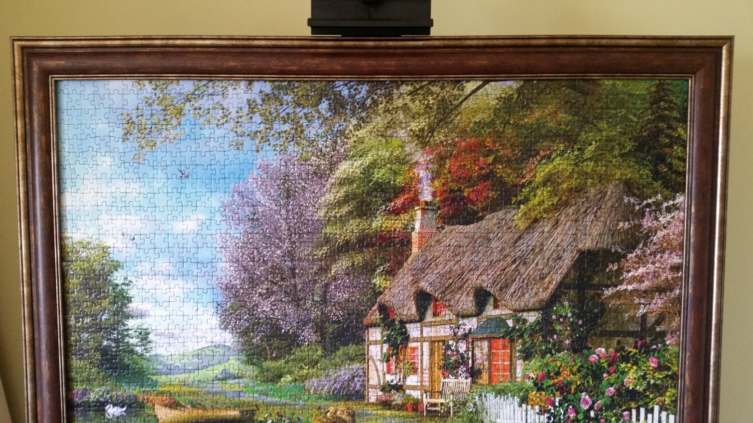 Professionally Framed 1500pc Completed Ravensburger Country Cottage Puzzle Wall Art.
