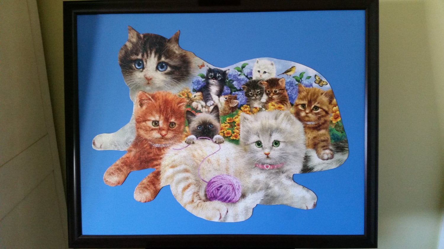 Professionally Framed finished 1000pc SunsOut's Litter of Kittens Shaped Puzzle Wall Art.