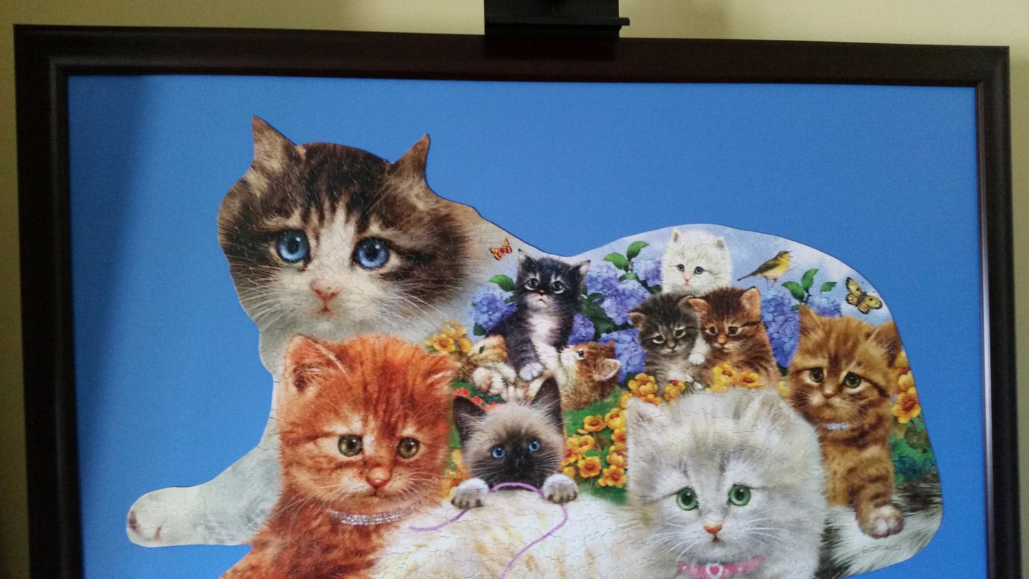 Professionally Framed finished 1000pc SunsOut's Litter of Kittens Shaped Puzzle Wall Art.