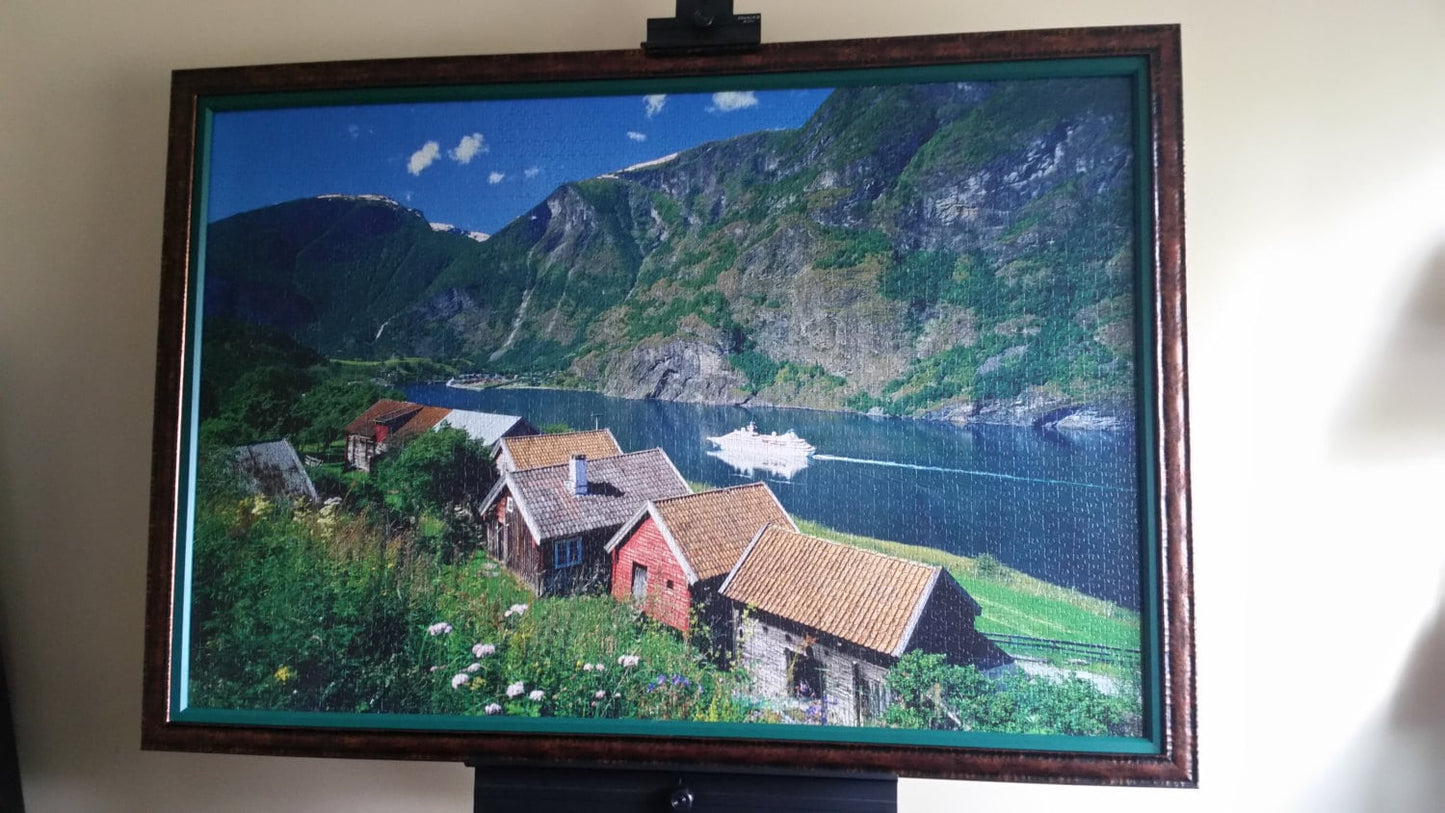 Professionally Framed 3000 piece Ravensburger Sognefjord, Norway Puzzle Wall Art & Decor. High Quality with firm backing + gloss finish.