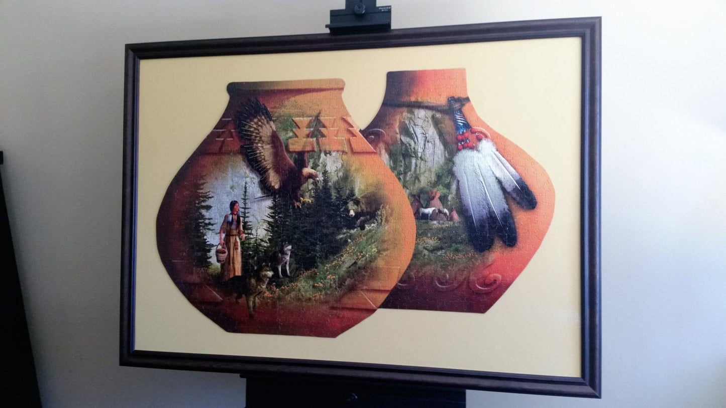 Pot Shaped Custom Framed Puzzle Wall Art. 1000pc Sunsout Indian Pots Completed Puzzle Wall Decor