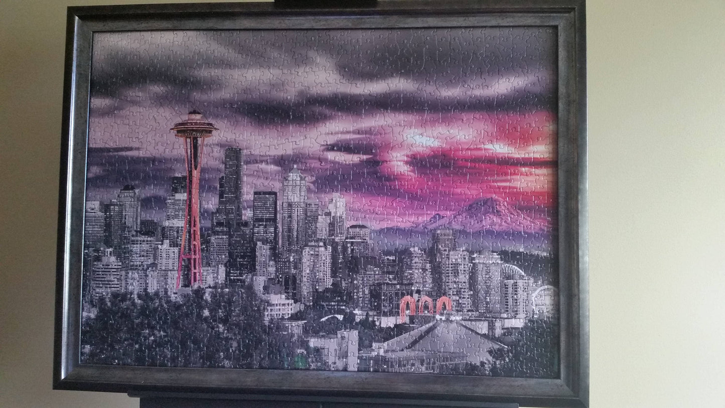 Seattle City Skyline 1000pc Puzzle Wall Art, Professionally Custom Framed