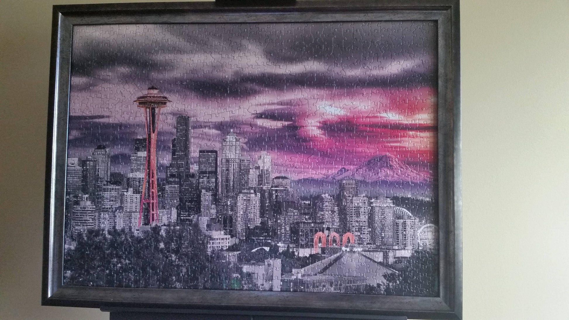 Seattle City Skyline 1000pc Puzzle Wall Art, Professionally Custom Framed