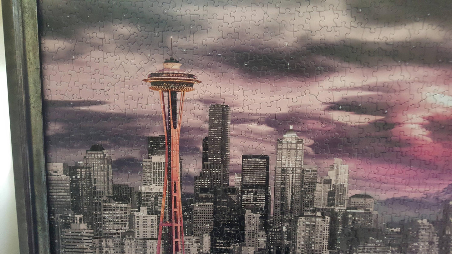 Seattle City Skyline 1000pc Puzzle Wall Art, Professionally Custom Framed