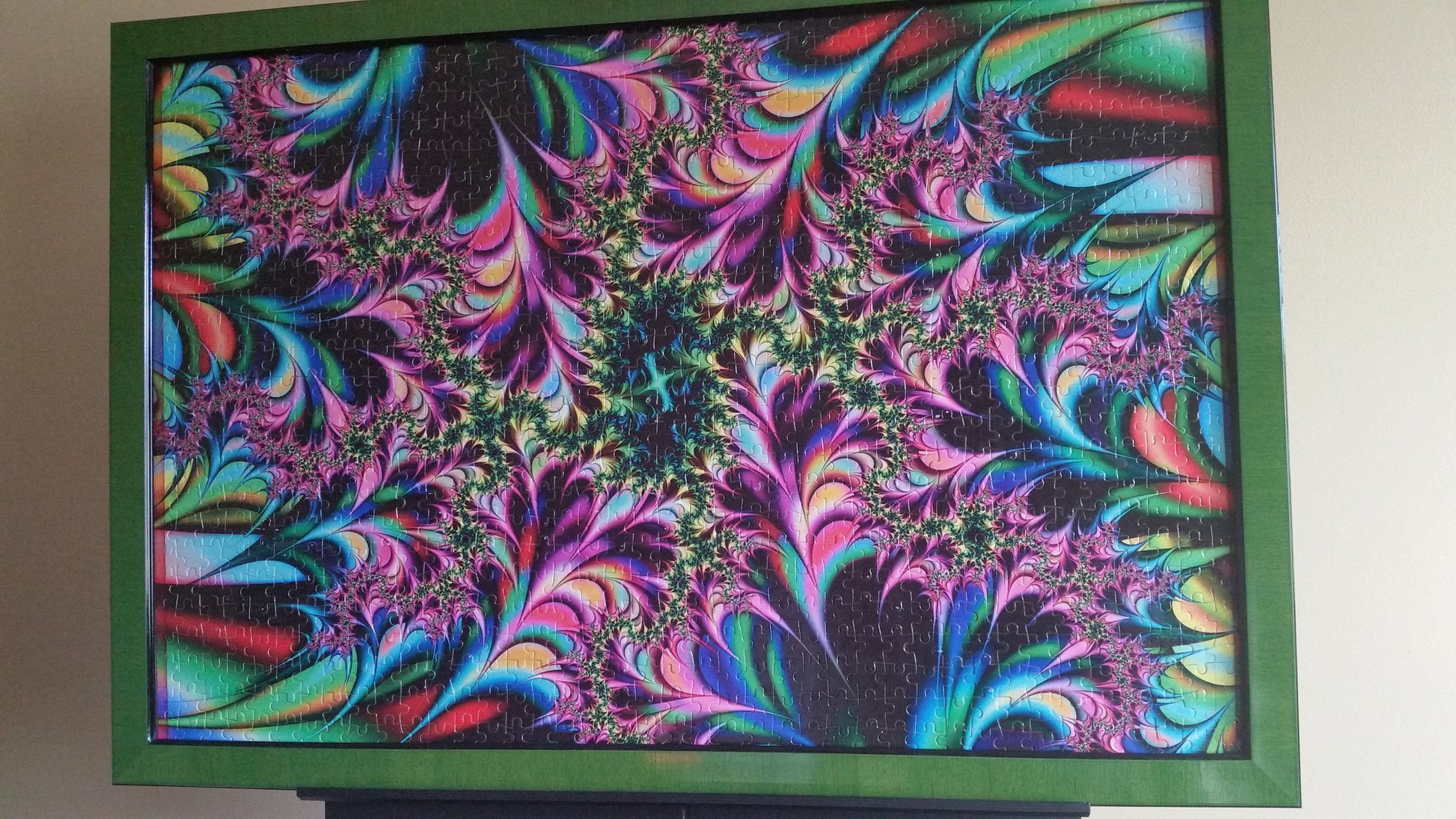 Green Pink & Black Abstract Color Pattern Wall Art - Professionally Custom Framed