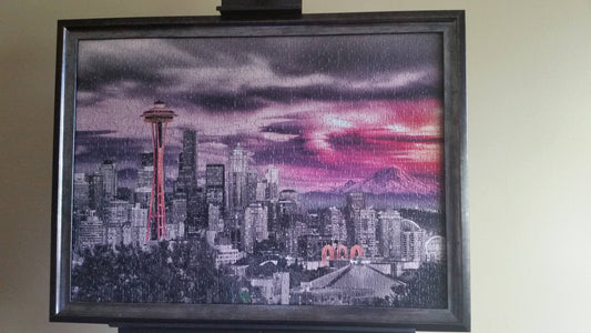 Seattle City Skyline 1000pc Puzzle Wall Art, Professionally Custom Framed