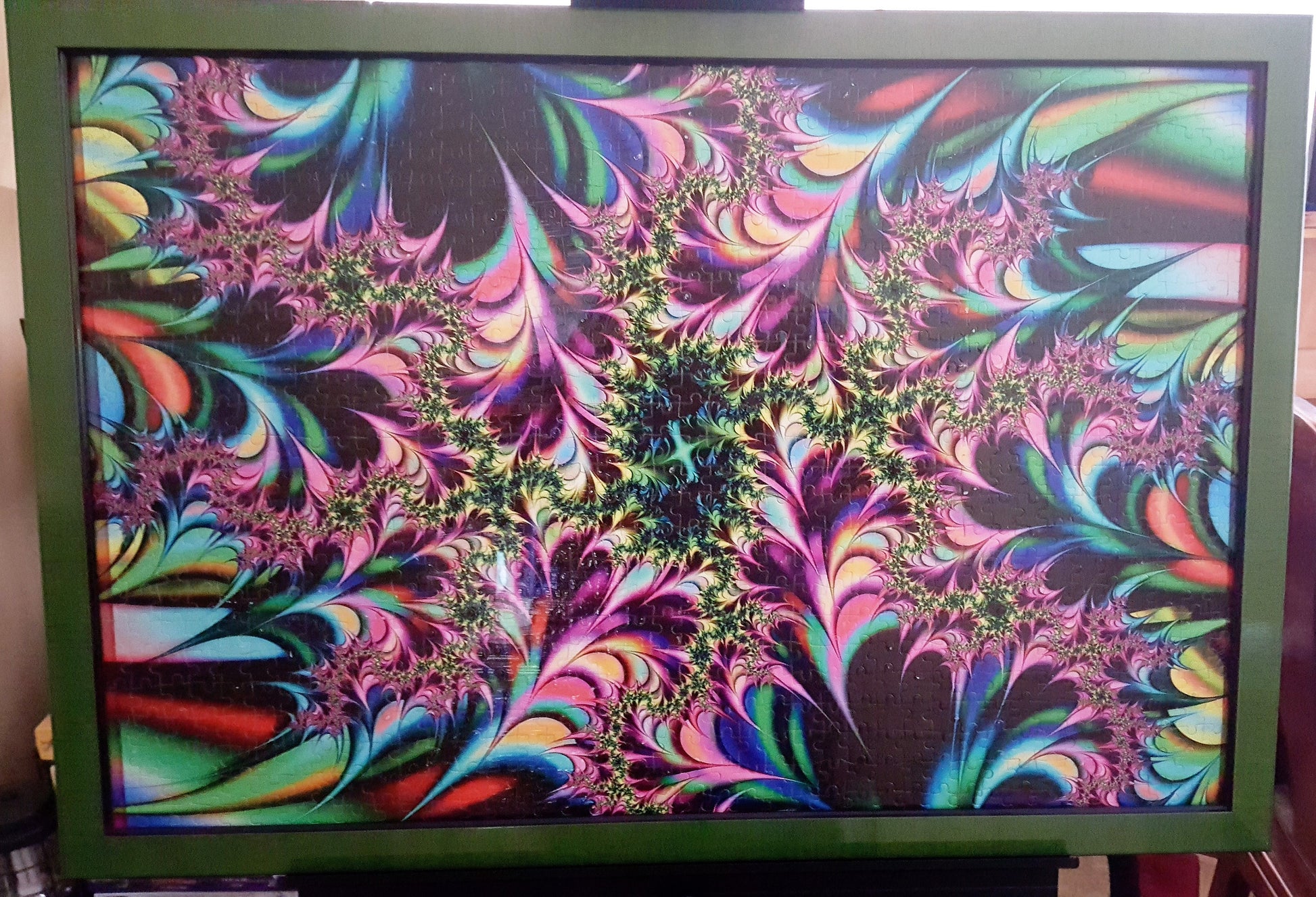 Green Pink & Black Abstract Color Pattern Wall Art - Professionally Custom Framed