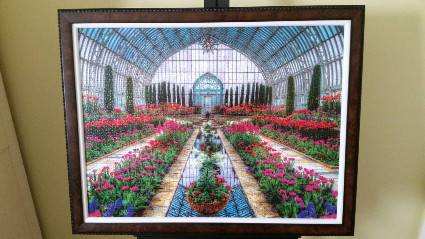 Professionally Framed Completed 1500pc Ravensburger Atrium Garden Puzzle Wall Art & Decor.