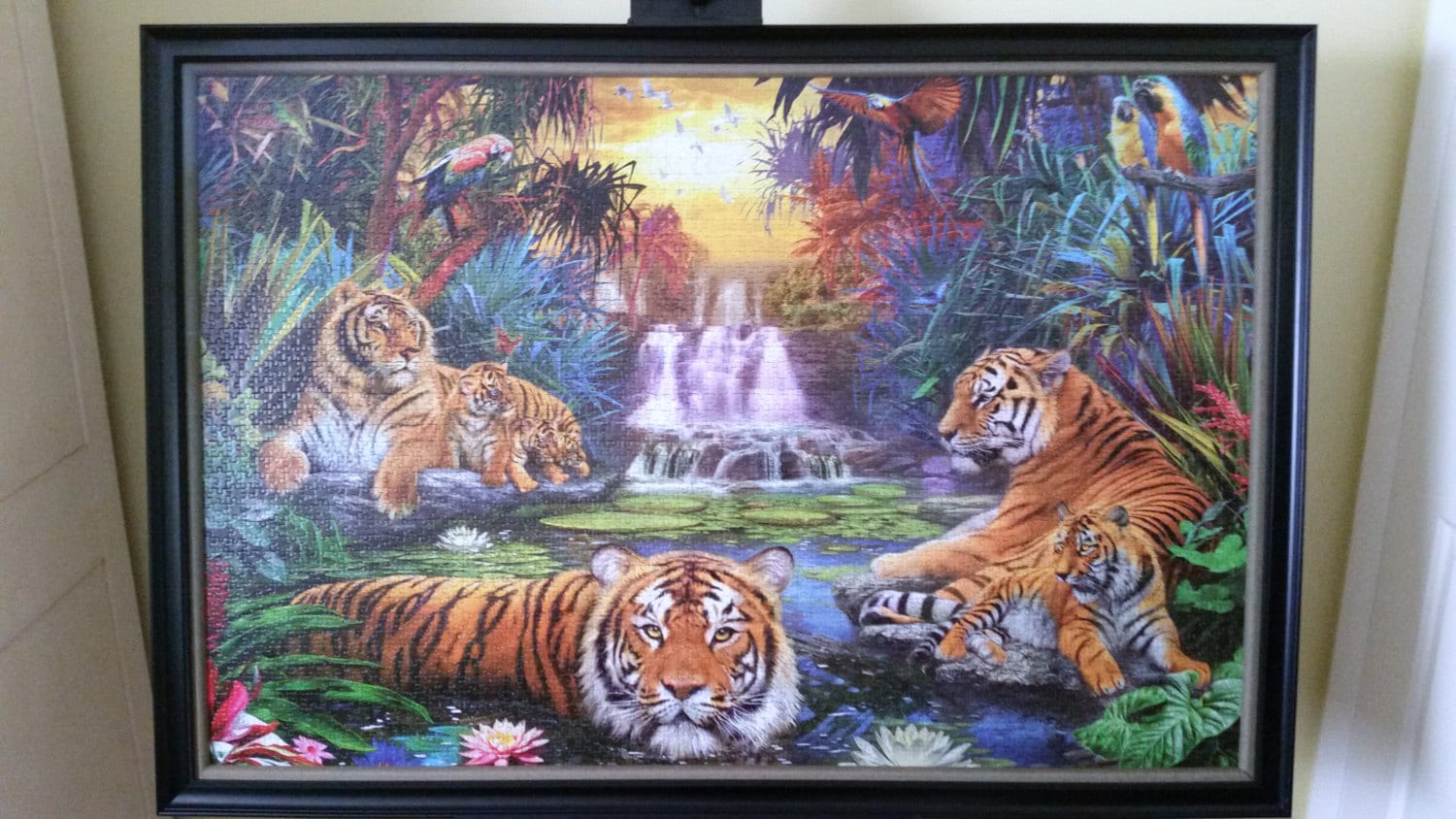 Professionally Framed Completed 3000 piece Ravensburger Tigers at the Waterhole Puzzle Wall Art & Decor