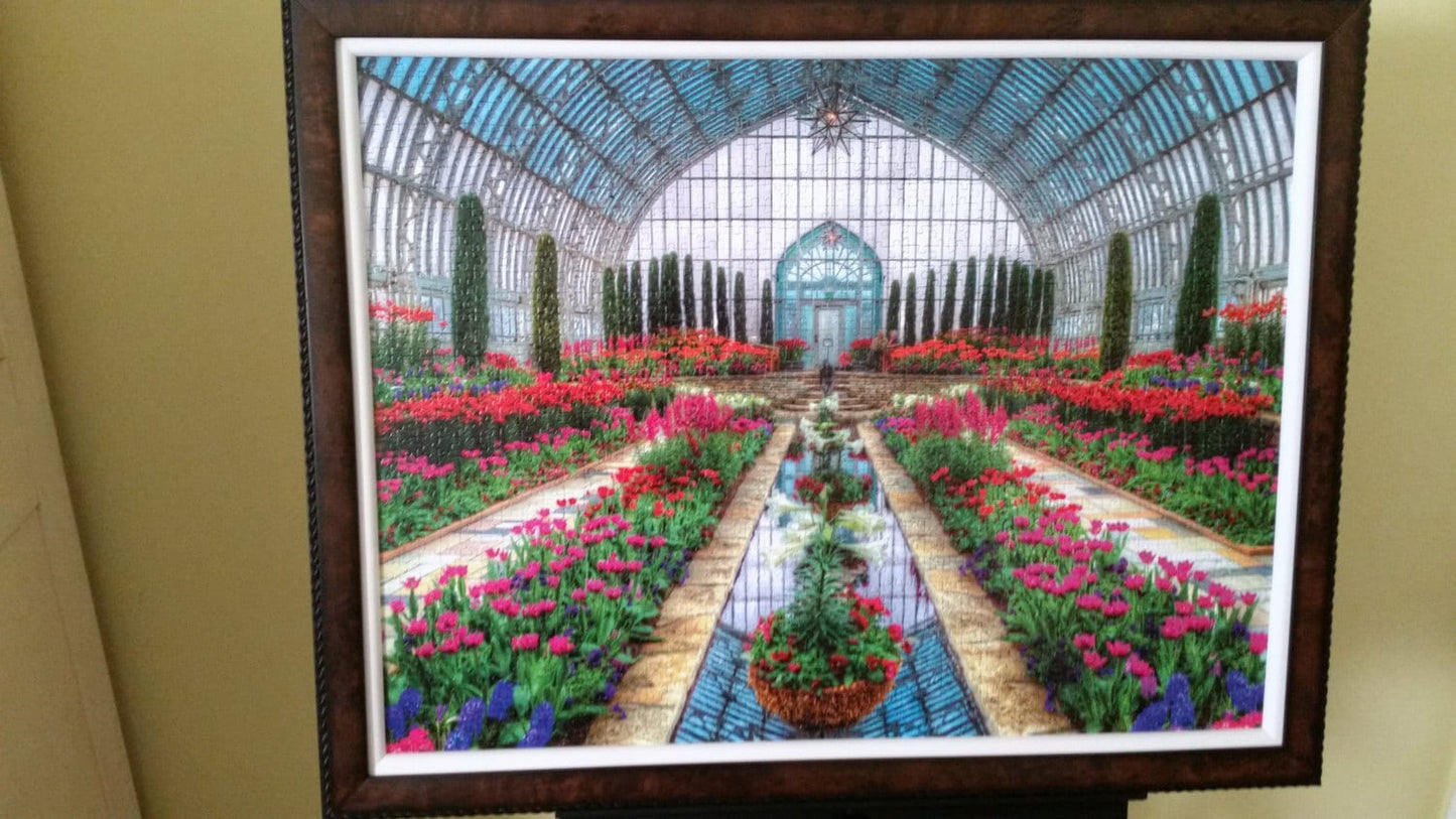 Professionally Framed Completed 1500pc Ravensburger Atrium Garden Puzzle Wall Art & Decor.