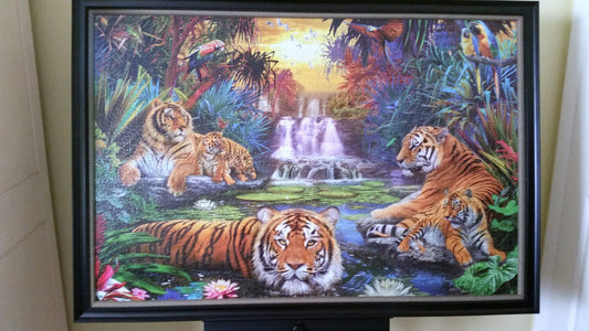 Professionally Framed Completed 3000 piece Ravensburger Tigers at the Waterhole Puzzle Wall Art & Decor