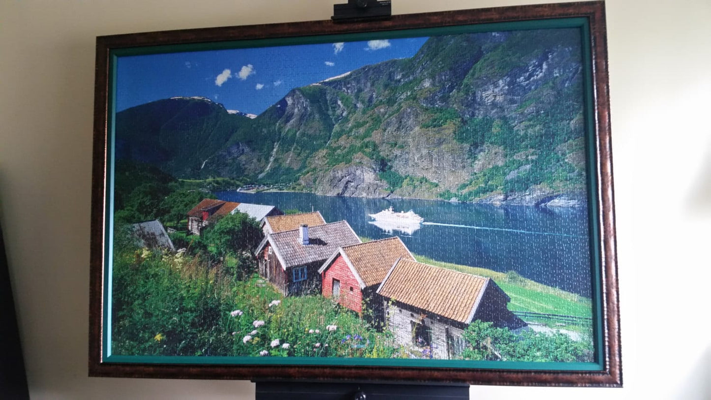 Professionally Framed 3000 piece Ravensburger Sognefjord, Norway Puzzle Wall Art & Decor. High Quality with firm backing + gloss finish.