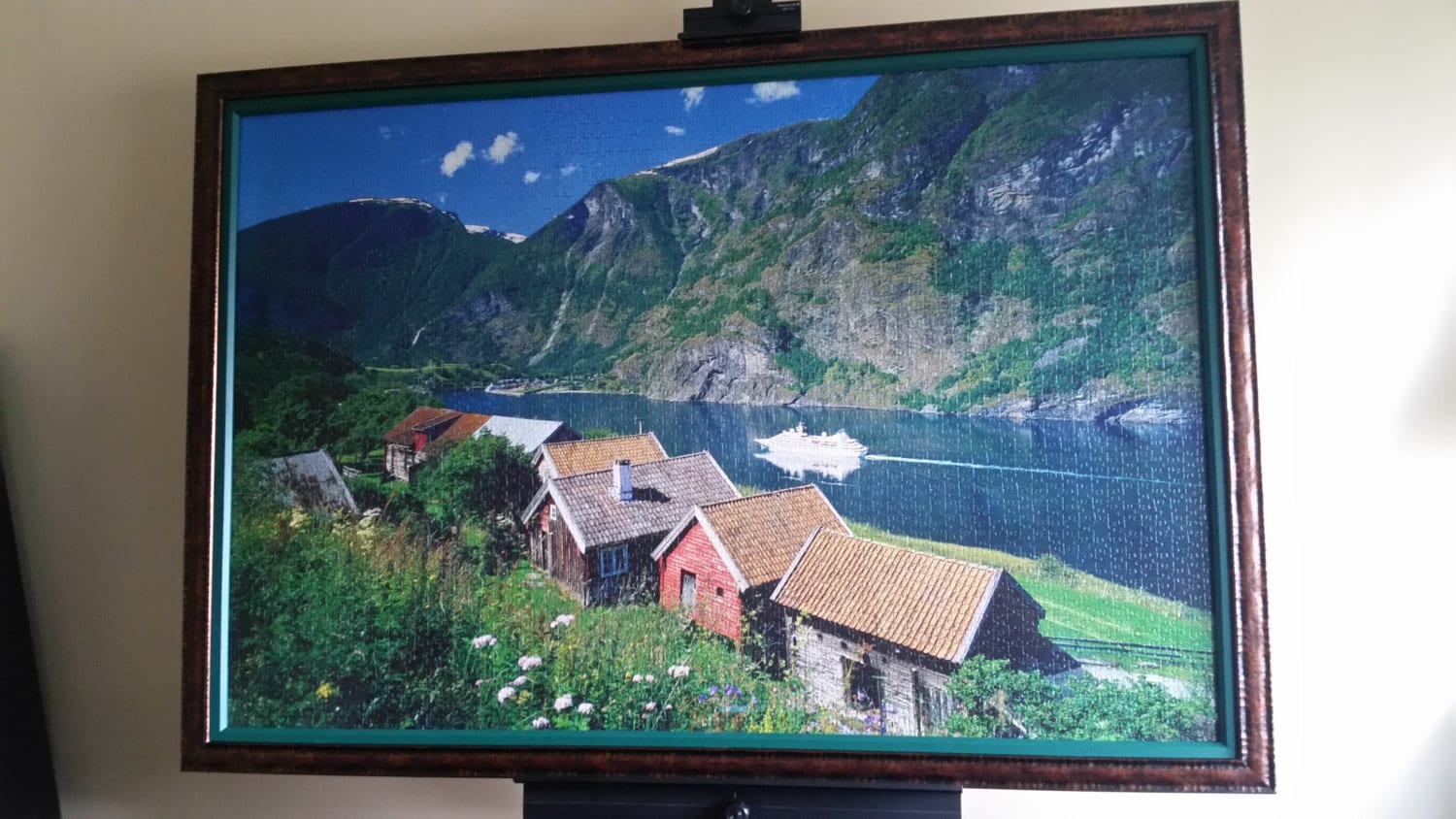 Professionally Framed 3000 piece Ravensburger Sognefjord, Norway Puzzle Wall Art & Decor. High Quality with firm backing + gloss finish.